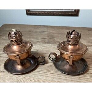 VTG Hilco Brit. Empire Copper Swivel Oil Lamps 4in Hangable Set Of 2 Untested